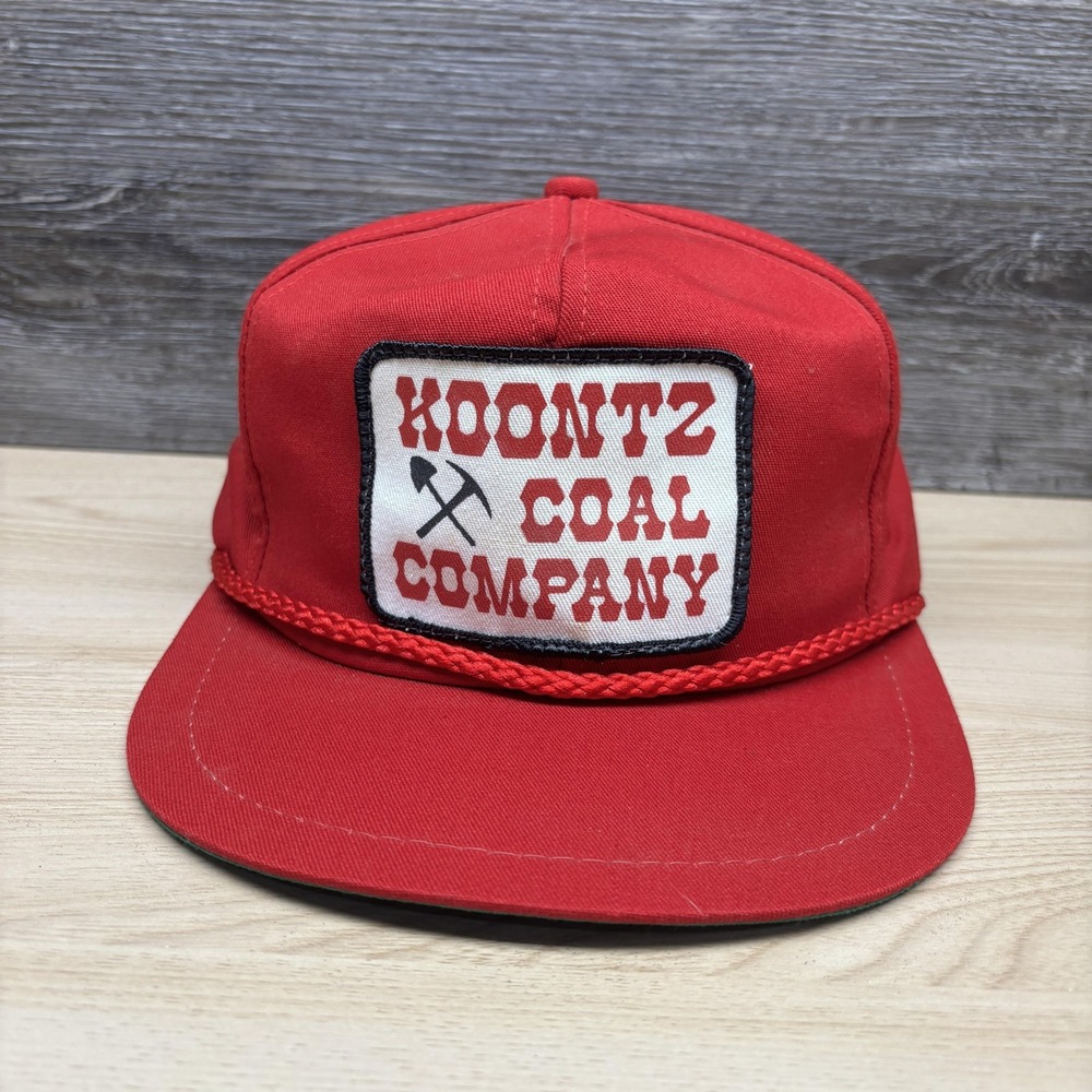 Vintage Koontz Coal Company Hat Cap Strap Back Red Rope Patch Trucker Mens 80s